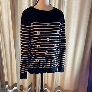 LOFT Black and White Striped Sweater
